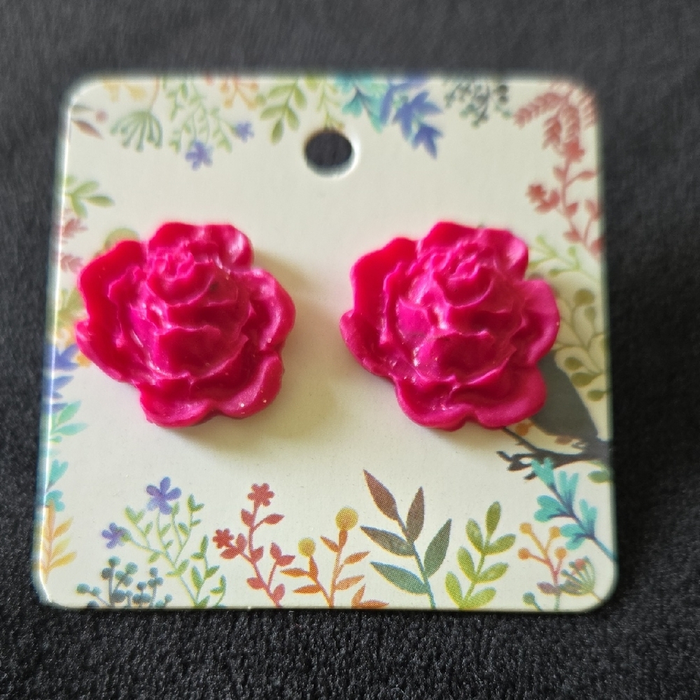 Pink Rose Flower Earrings